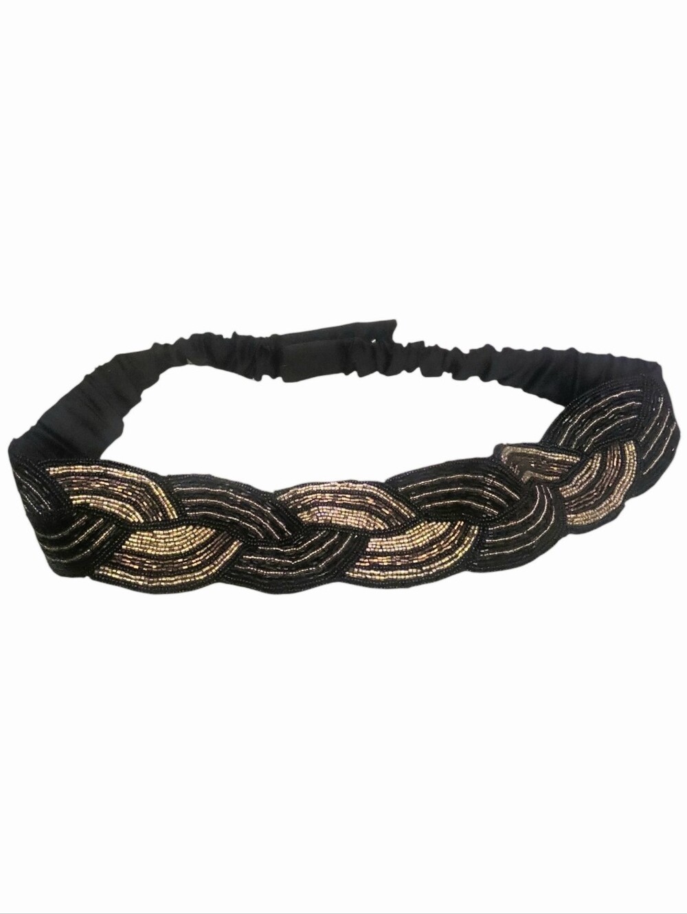 Vintage 90's Y2K Magid Black Satin Gold & Copper Beaded Statement Stretch Belt L - Picture 5 of 6